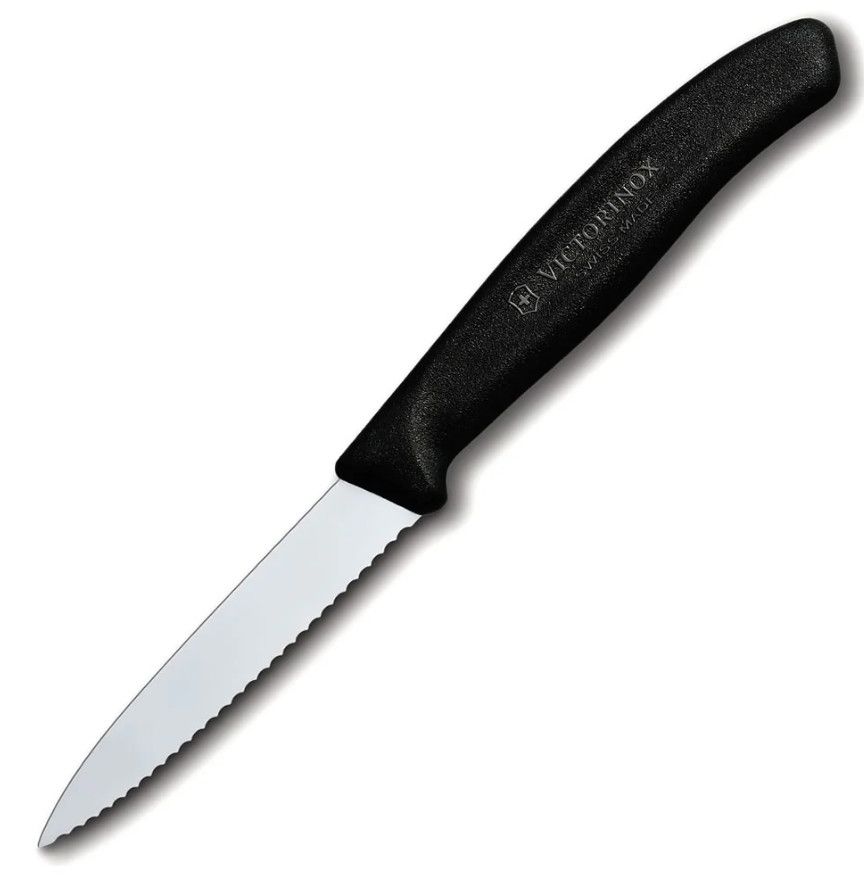 Paring Knife Display Spear Point, Serrated - Black Swiss Classic