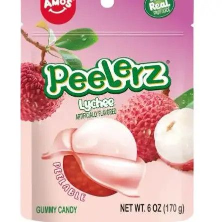 Amos Gummy Peelerz, Lychee, 6oz Bag