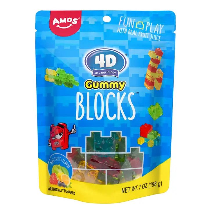 Amos 4D Fruit Gummy Blocks, 7oz Bag
