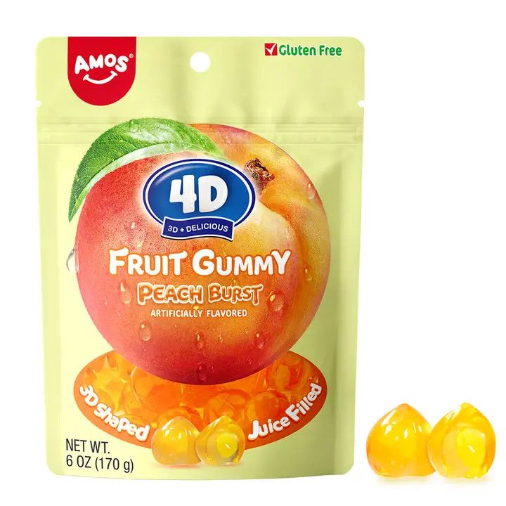 Amos 4D Fruit Gummy Juicy Burst Peach, 6oz