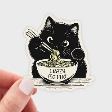 Crazy Mo Pho Sticker - cat, kitty, ramen, noodles, kitten | Yarnival