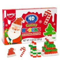Amos 4D Christmas Candy Gummy Blocks, Edible Blocks Christmas Box Fruit Snacks, Gluten Free, 10.58 oz
