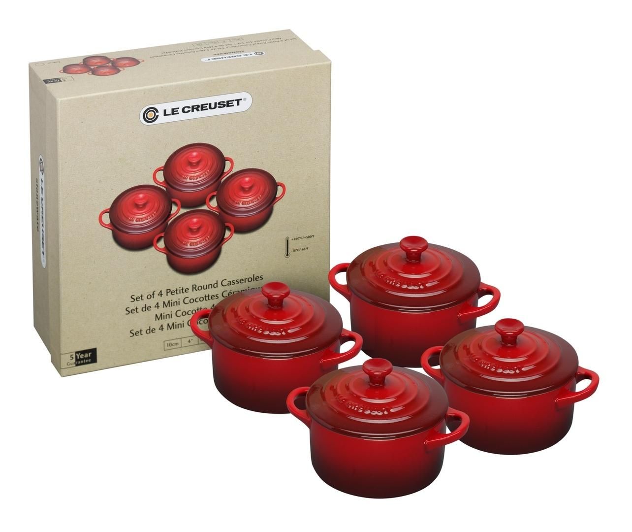 Set of 4 Cocottes w/ Mini-Cocotte Cookbook: Cerise, 8 oz. each | Le Creuset