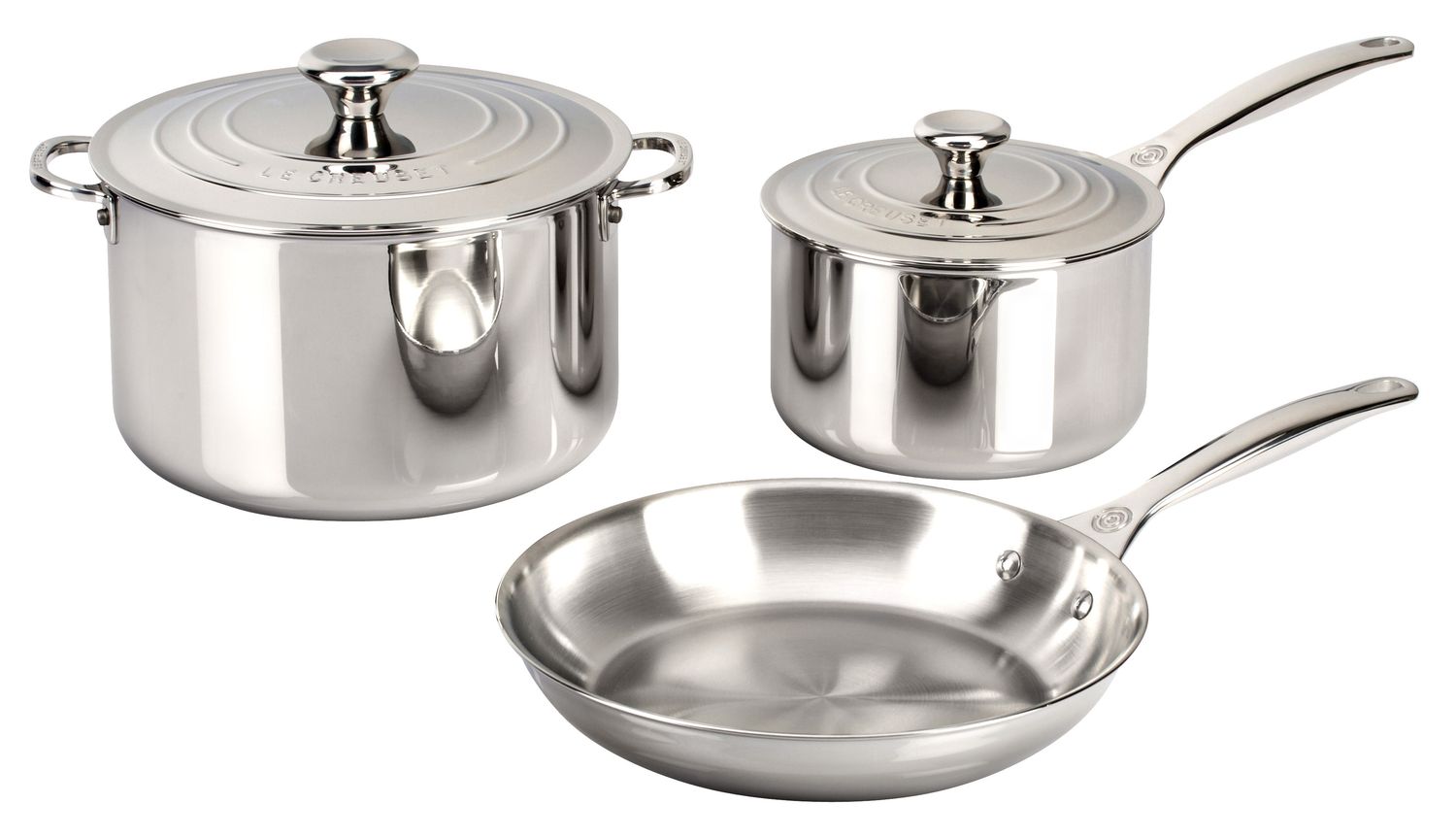 5 Piece Set (10&quot; Fry Pan, 3 qt. Saucepan w/ Lid, 7 qt. Stockpot w/ Lid) | Le Creuset
