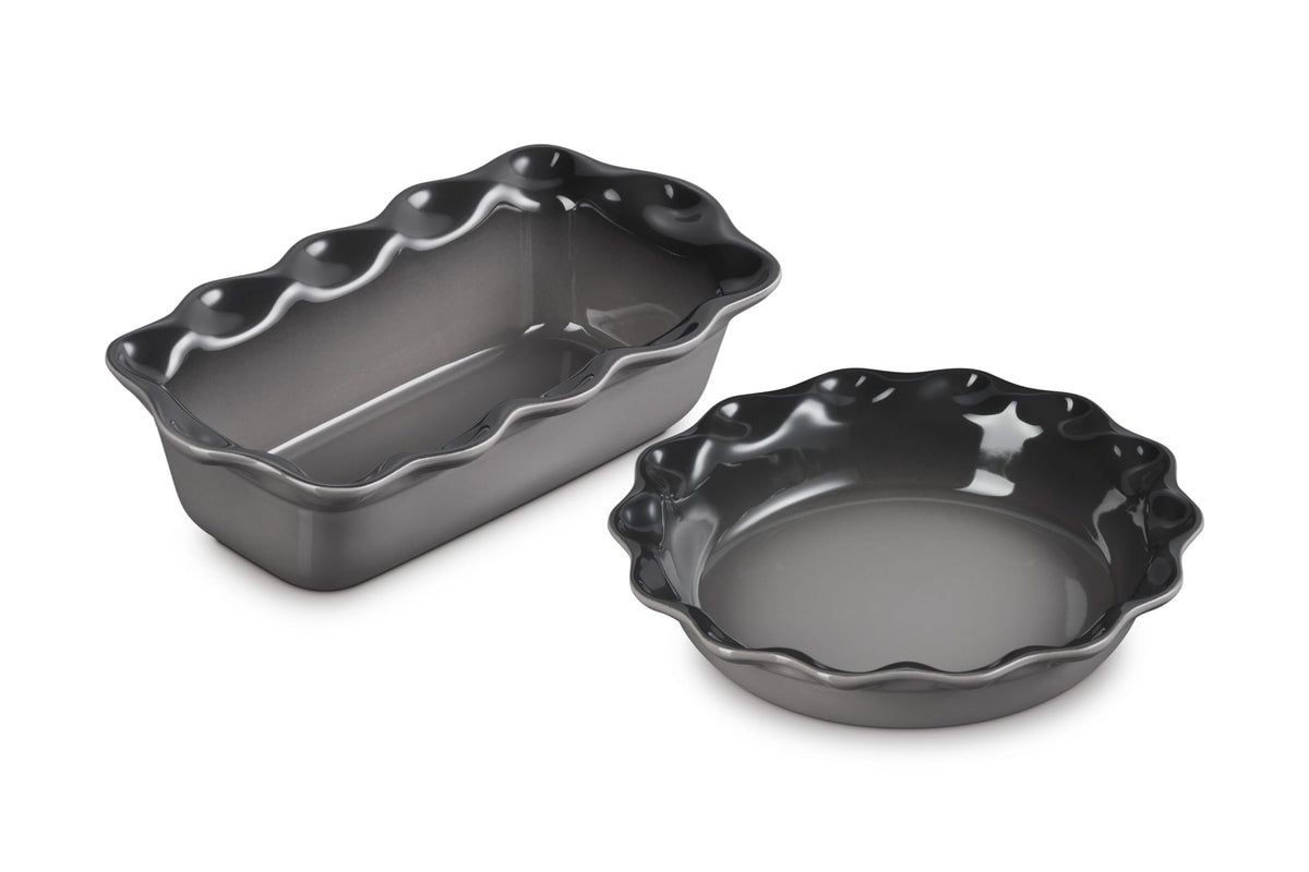 Set of 2 Heritage Fluted Pie Dish and Fluted Loaf Pan  - Oyster | Le Creuset