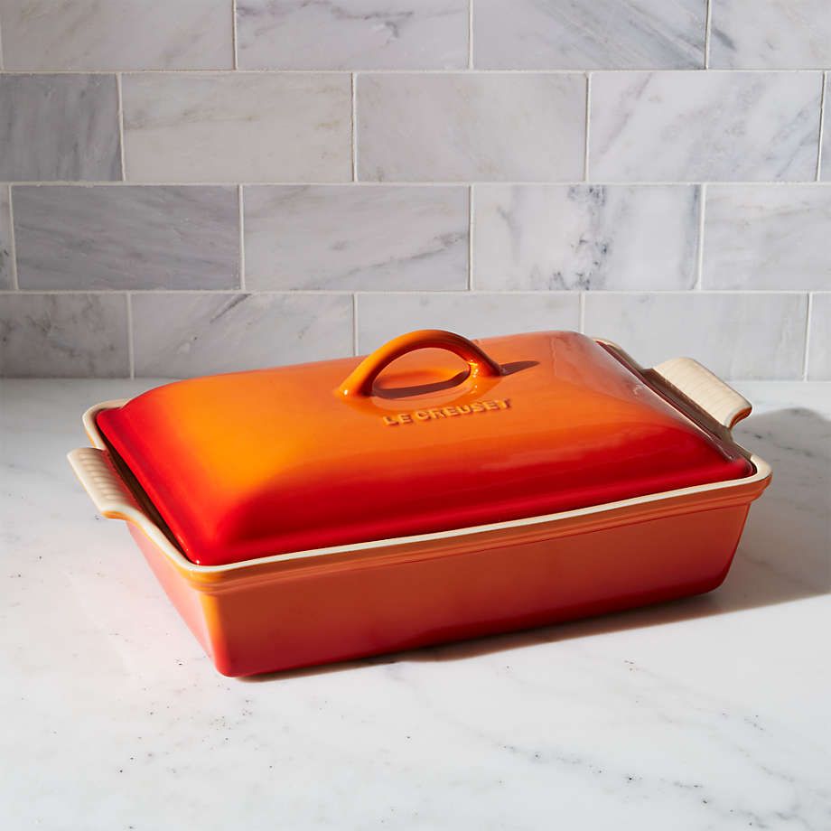 Heritage Covered Rectangular Casserole - Flame, 4 qt. (12&quot; x 9&quot;) | Le Creuset