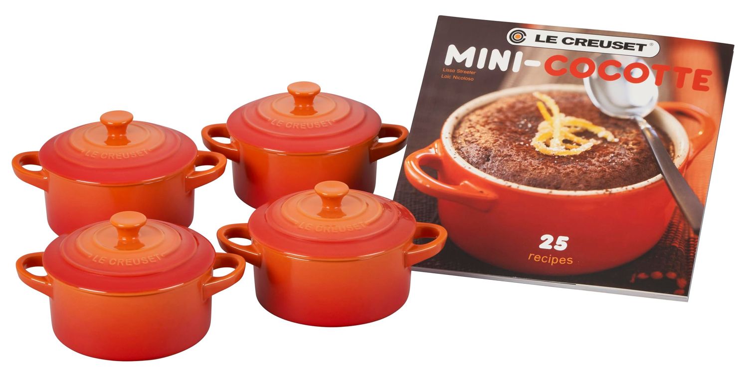 Set of 4 Cocottes w/ Mini-Cocotte Cookbook: Flame, 8 oz. each | Le Creuset