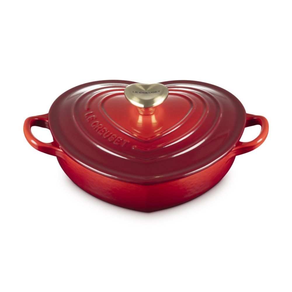 Shallow Heart Cocotte with Light Gold Heart Knob - Cerise, 1.25 qt. | Le Creuset