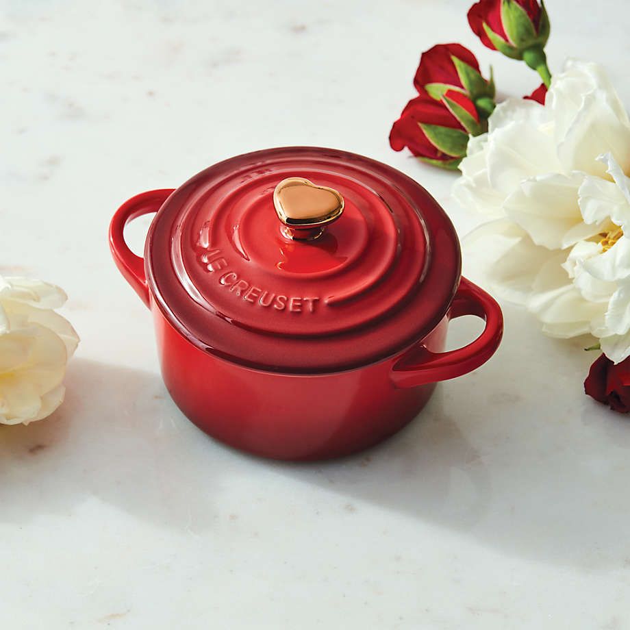 Mini Round Cocotte with Rose Gold Heart Knob - Cerise, 8 oz. | Le Creuset