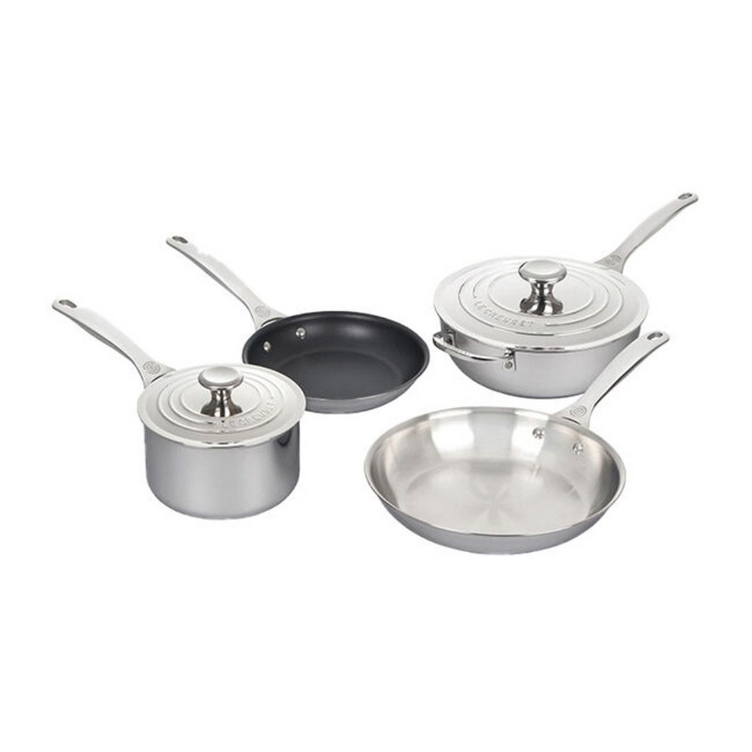 6 Piece Stainless Steel Set (8&quot; Nonstick Fry Pan, 10&quot; Fry Pan, 2 qt. Saucepan w/ Lid &amp; 3.5 qt. Nonstick Saucier Pan with Lid) | Le Creuset