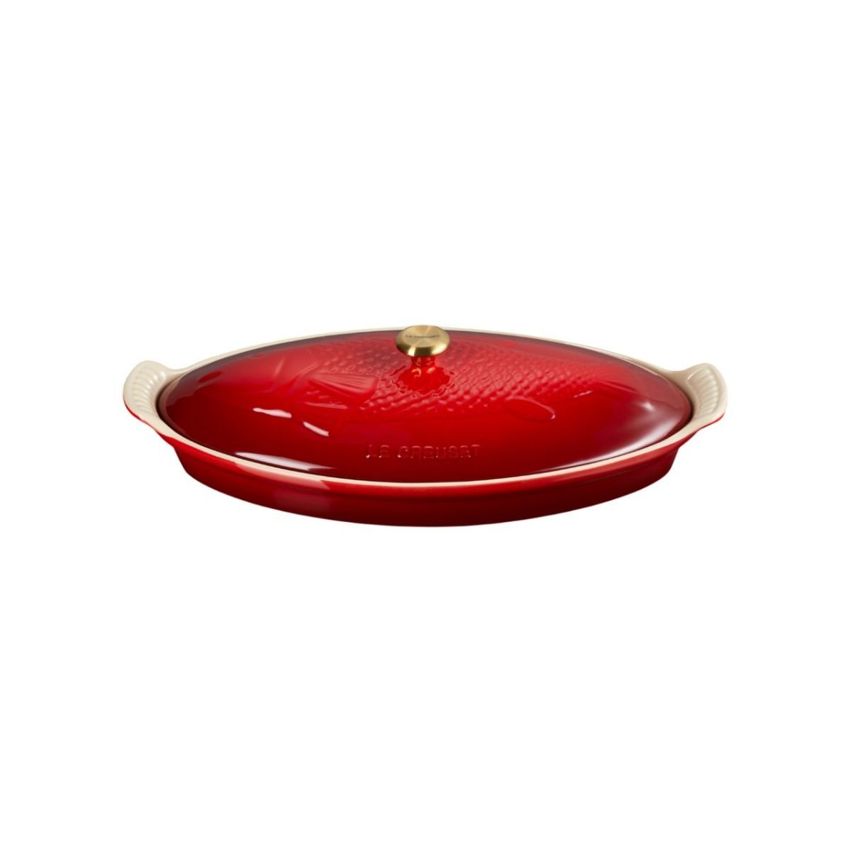 Heritage Fish Baker with Gold Knob - Cerise, 1.7 qt. | Le Creuset