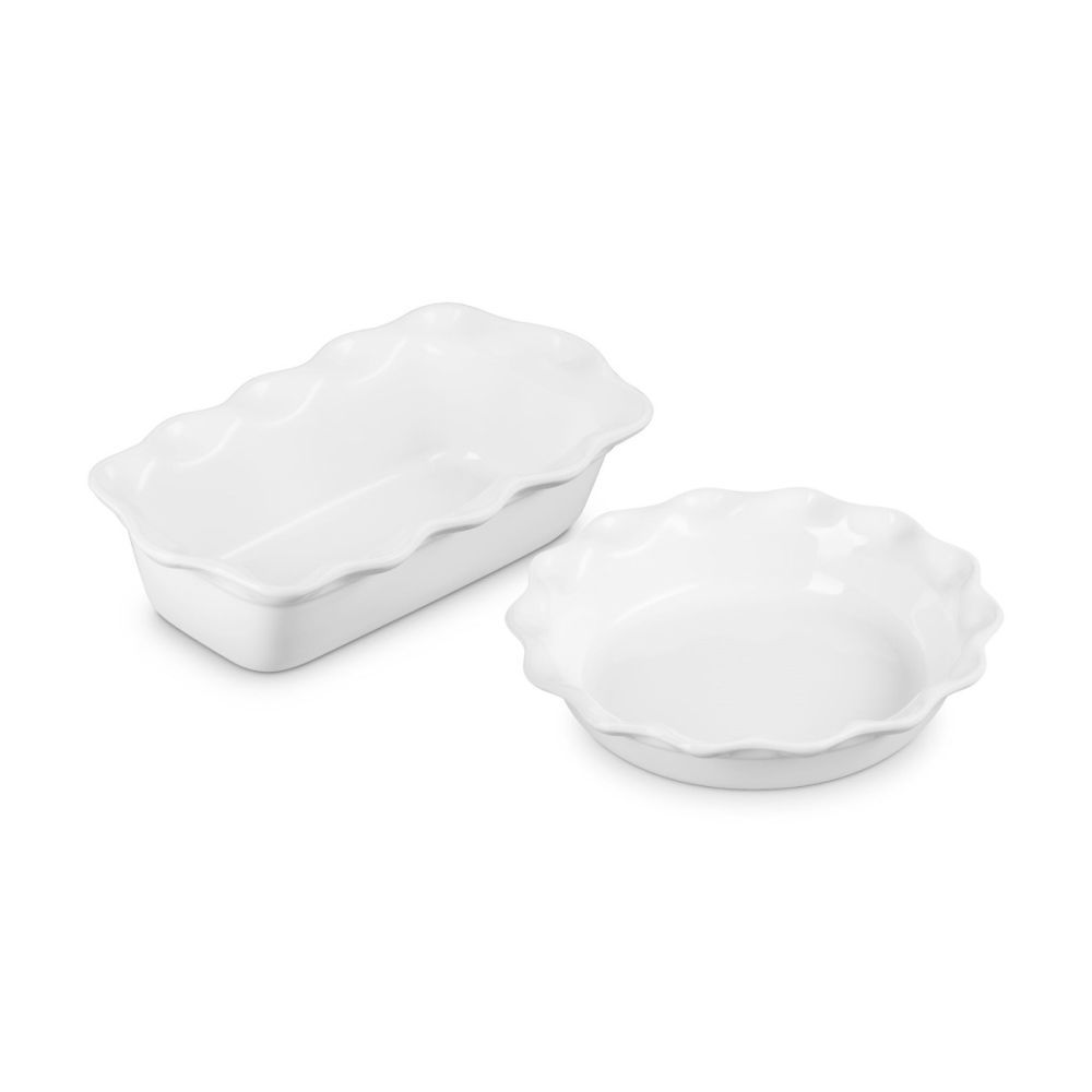 Set of 2 Heritage Fluted Pie Dish and Fluted Loaf Pan - White | Le Creuset