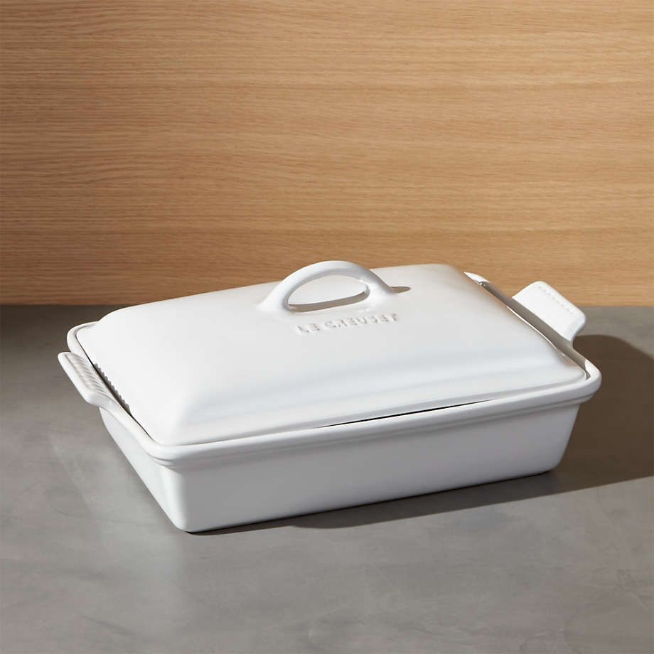 Heritage Covered Rectangular Casserole - White, 5 qt. (12&quot; x 9&quot;) | Le Creuset