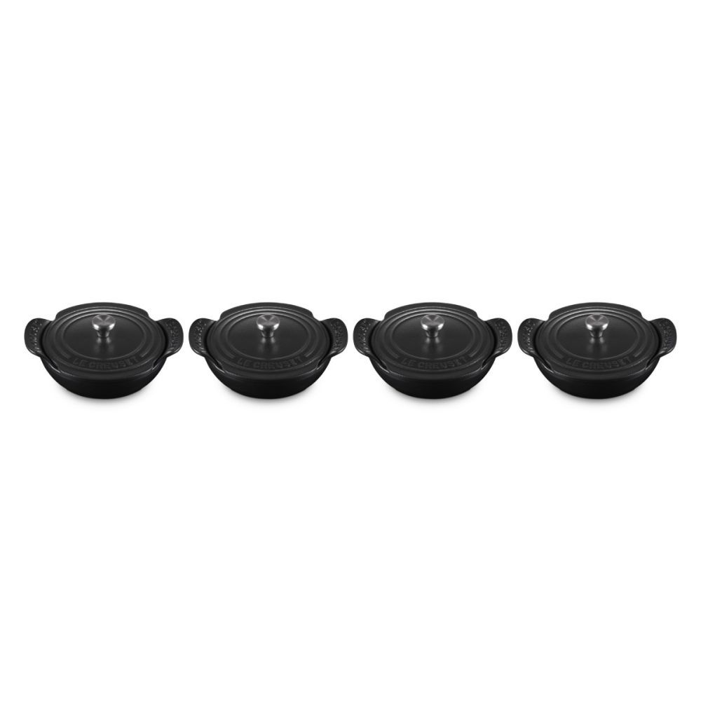 Set of 4  Mini Round Braiser 1/3 QT Matte Black Ss Knob | Le Creuset