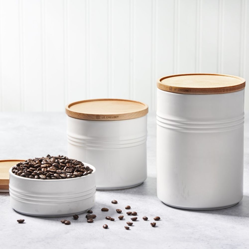 Canister with Wood Lid - White, 2.5 qt. (5.5&quot; diameter) | Le Creuset
