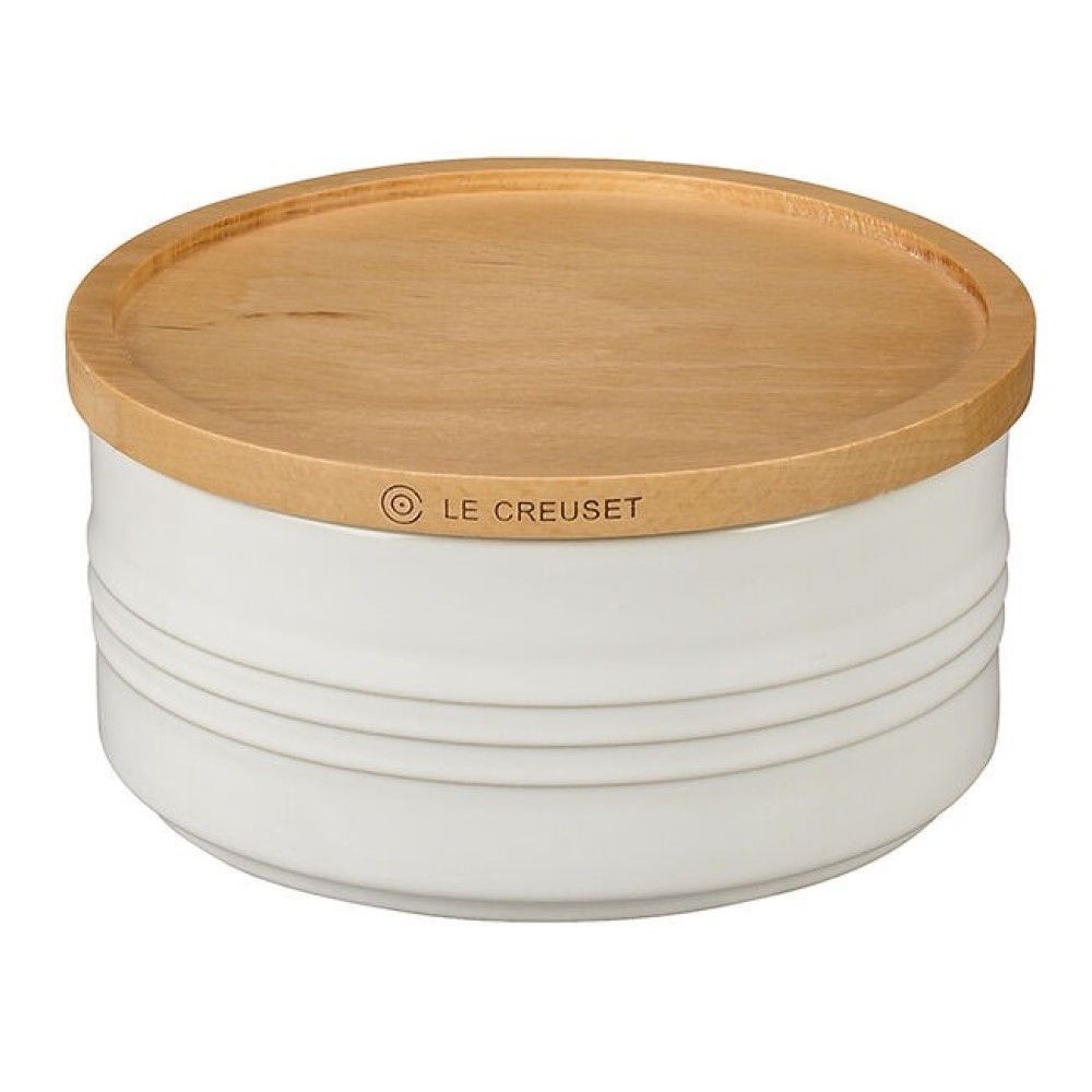 Canister with Wood Lid - White, 23 oz. (5.5&quot; diameter) | Le Creuset