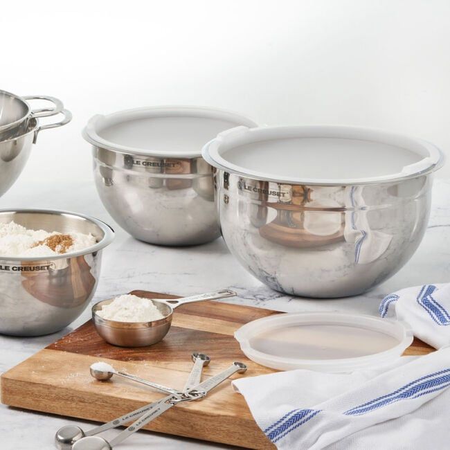 Set of 3 Nested Mixing Bowls w/ Nonslip Silicone Base &amp; Plastic Air Tight Lids, 1.6 qt., 3.2 qt. &amp; 5.3 qt. | Le Creuset