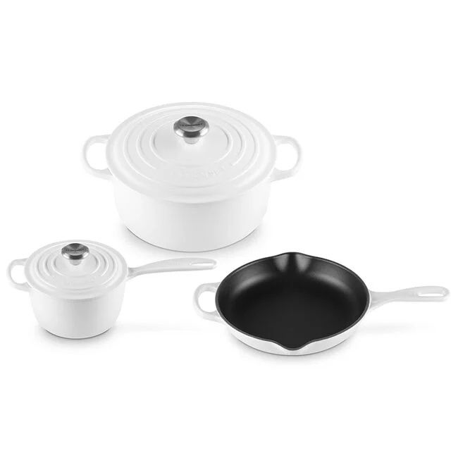 5 Piece Signature Set - Oyster (5.5 qt. Sig. RDO, 1.75 qt. Sig. Saucepan, 9&quot; Sig. Skillet) | Le Creuset