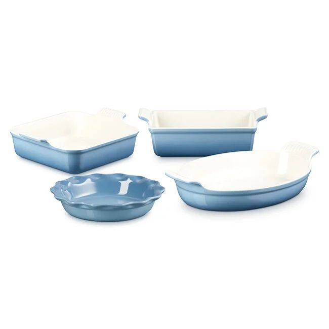 4 Piece Heritage Bakeware Set - Oyster (9-inch Loaf Pan, 9-inch Pie Dish, 3 qt. Square Baking Dish and  1 3/4qt. Oval Baking Dish) | Le Creuset