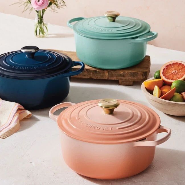 Holly Traditional Round Chef&#39;s Oven with Gold Knob - Coastal Blue, 4.5 qt. | Le Creuset