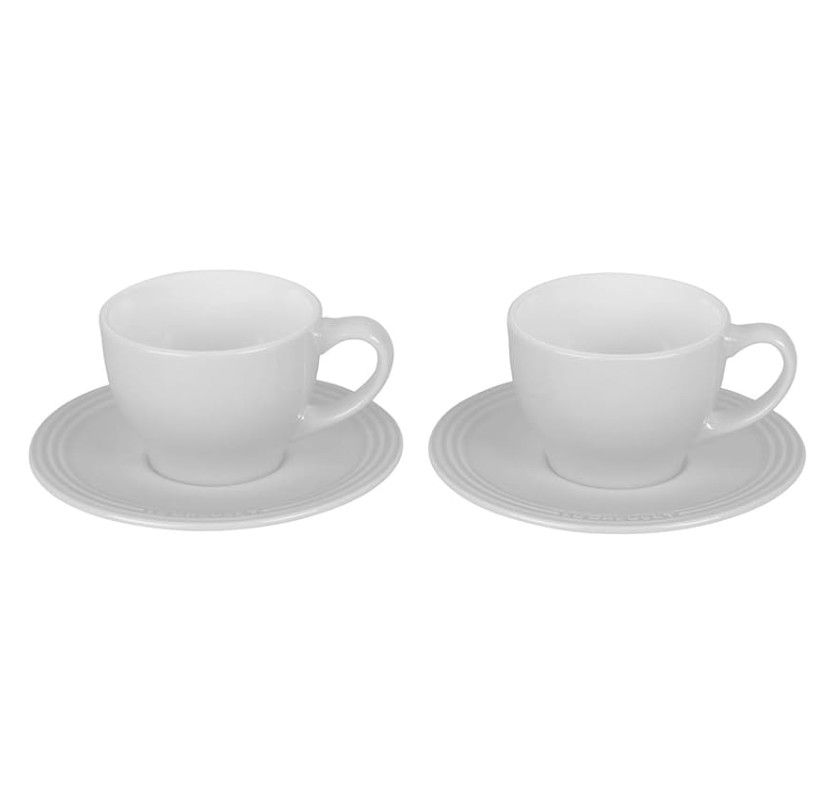 Set of 2 Cappuccino Cups and Saucers - White, 7 oz. each | Le Creuset