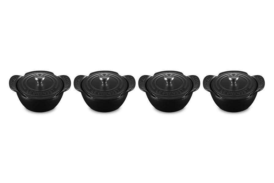 Set of 4 Mini Round Cocotte Base 1/3 QT Matte Black | Le Creuset
