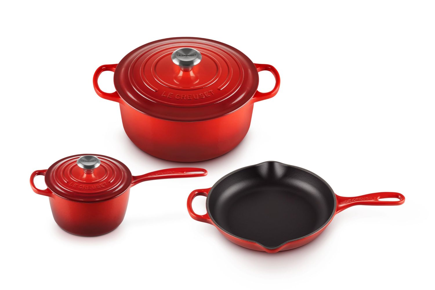 5 Piece Signature Set - Cerise (5.5 qt. Sig. RDO, 1.75 qt. Sig. Saucepan, 9&quot; Sig. Skillet) | Le Creuset