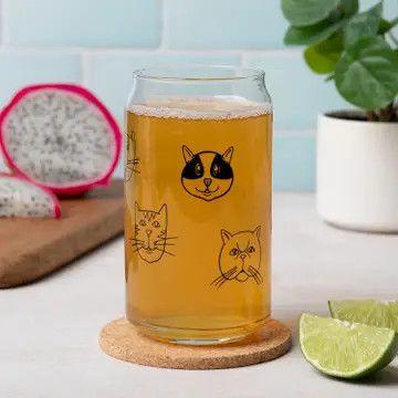 Silly Cat Faces Beer Can Glass with Wrap-Around Design | Counter Couture