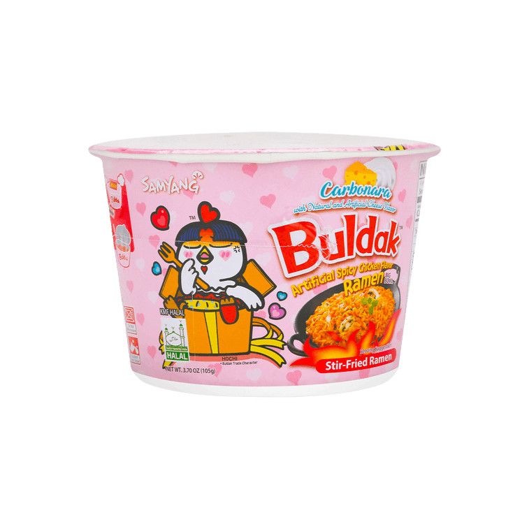Korean Buldak Noodles Carbonara Stir-Fried Ramen Spicy Chicken Flavor Big Bowl, 3.7oz