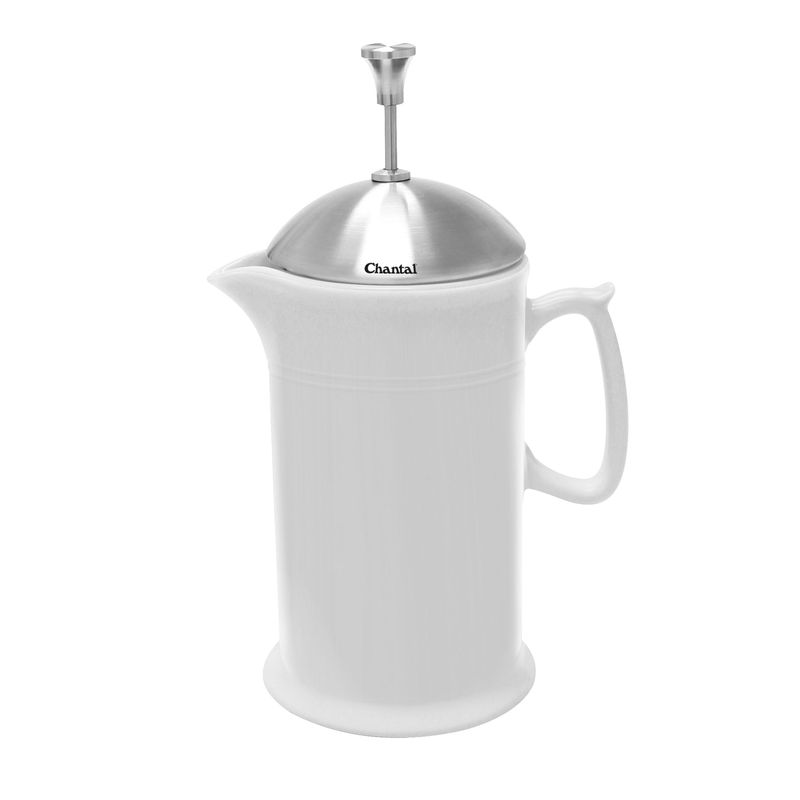 Ceramic French Press (28oz) with Stainless Steel Plunger Screen &amp; Lid - White | Chantal