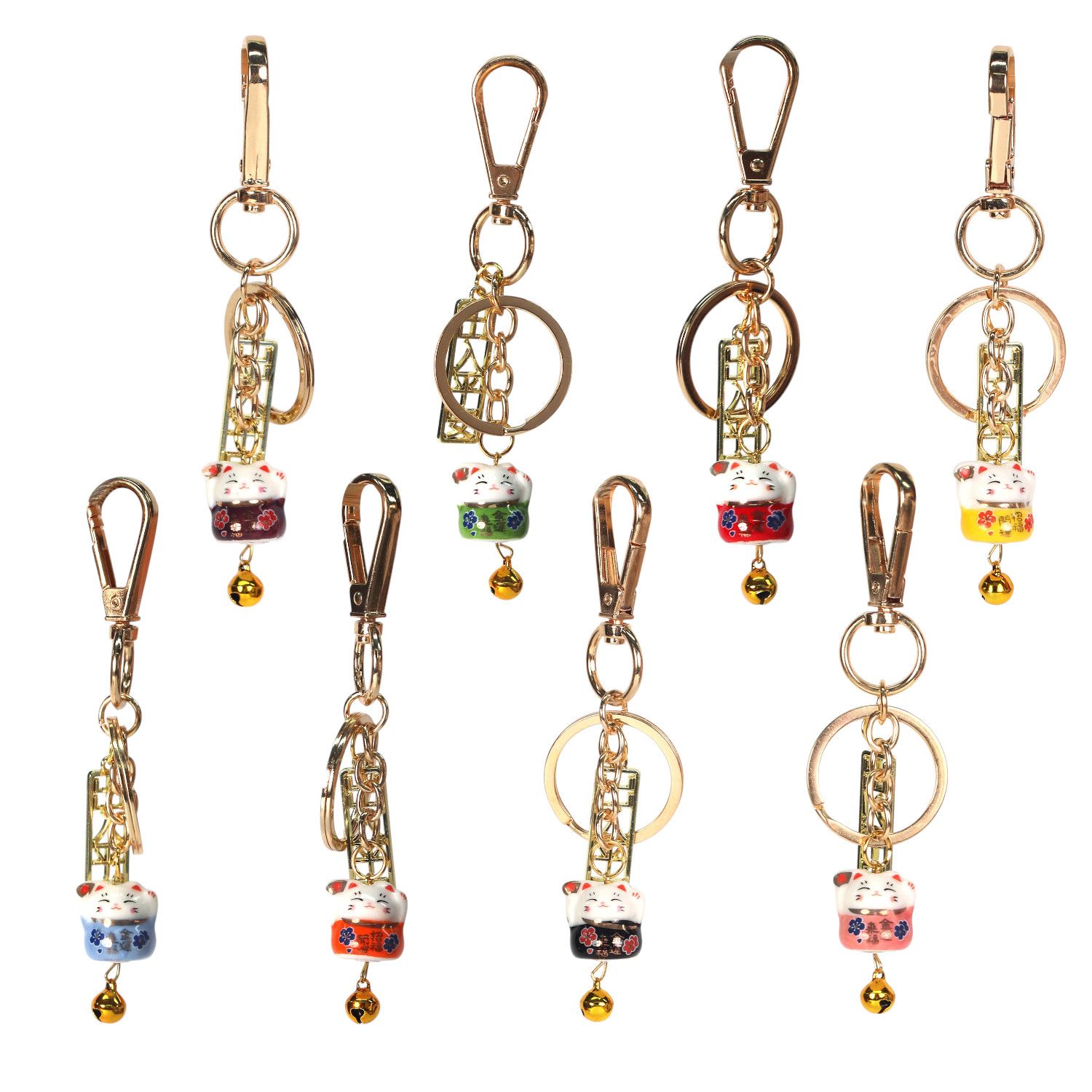 8 Piece Pack Mini Lucky Cat Keychains Assortment (5/50) | Urban Tokyo