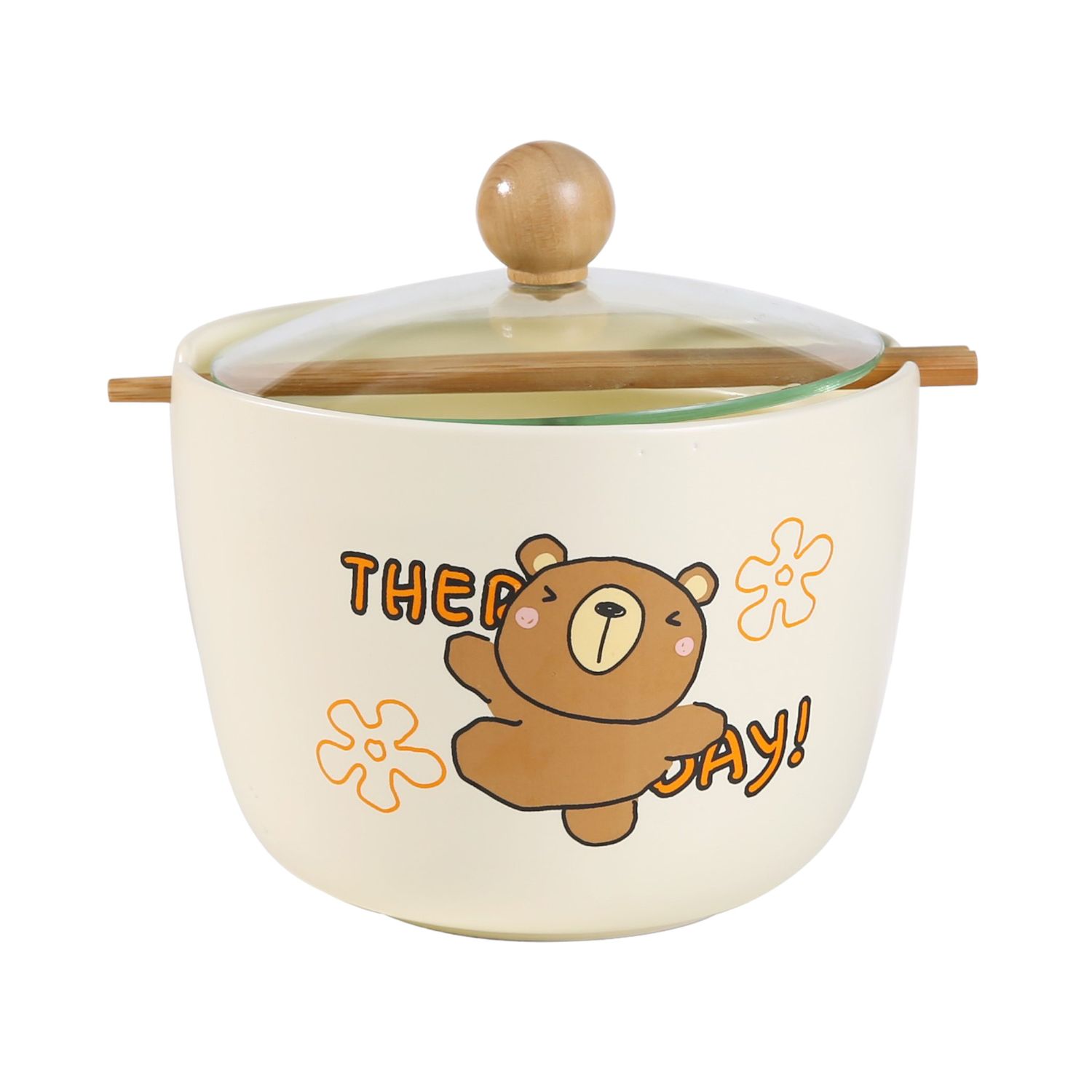 Happy Bear 26oz Bowl with Lid and Chopsticks (6/18) | Urban Tokyo