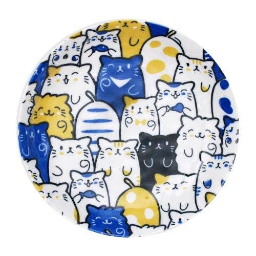Bunch of Cats 7.75&quot;D Round Appetizer Salad Plate Blue | Urban Tokyo