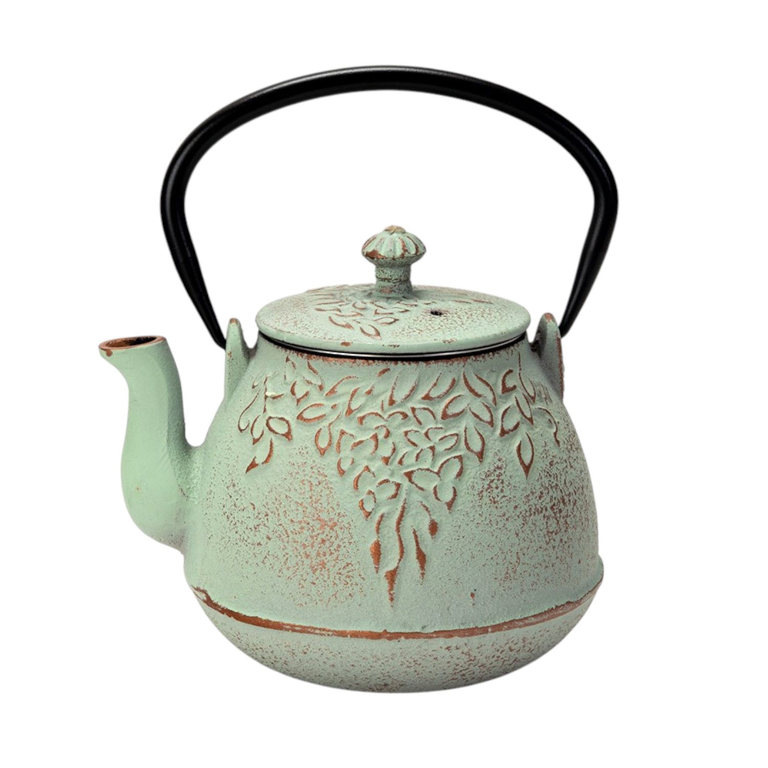 Mint Green Leaves Design 32oz Cast Iron Tea Pot (1/8) | Urban Tokyo