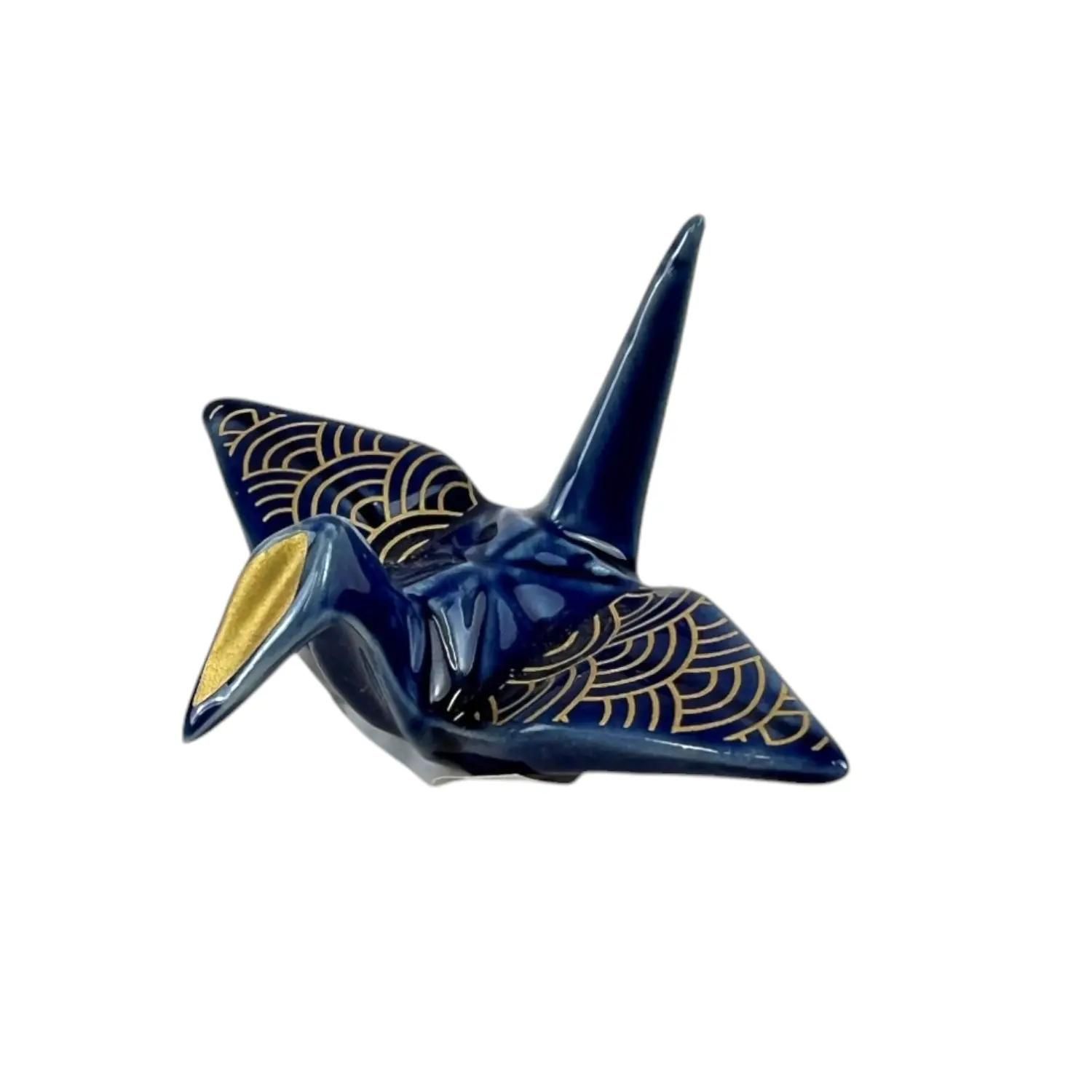 Origami Crane Porcelain Chopsticks Rest 2&quot;L Seigaiha Navy (12/288) | Urban Tokyo