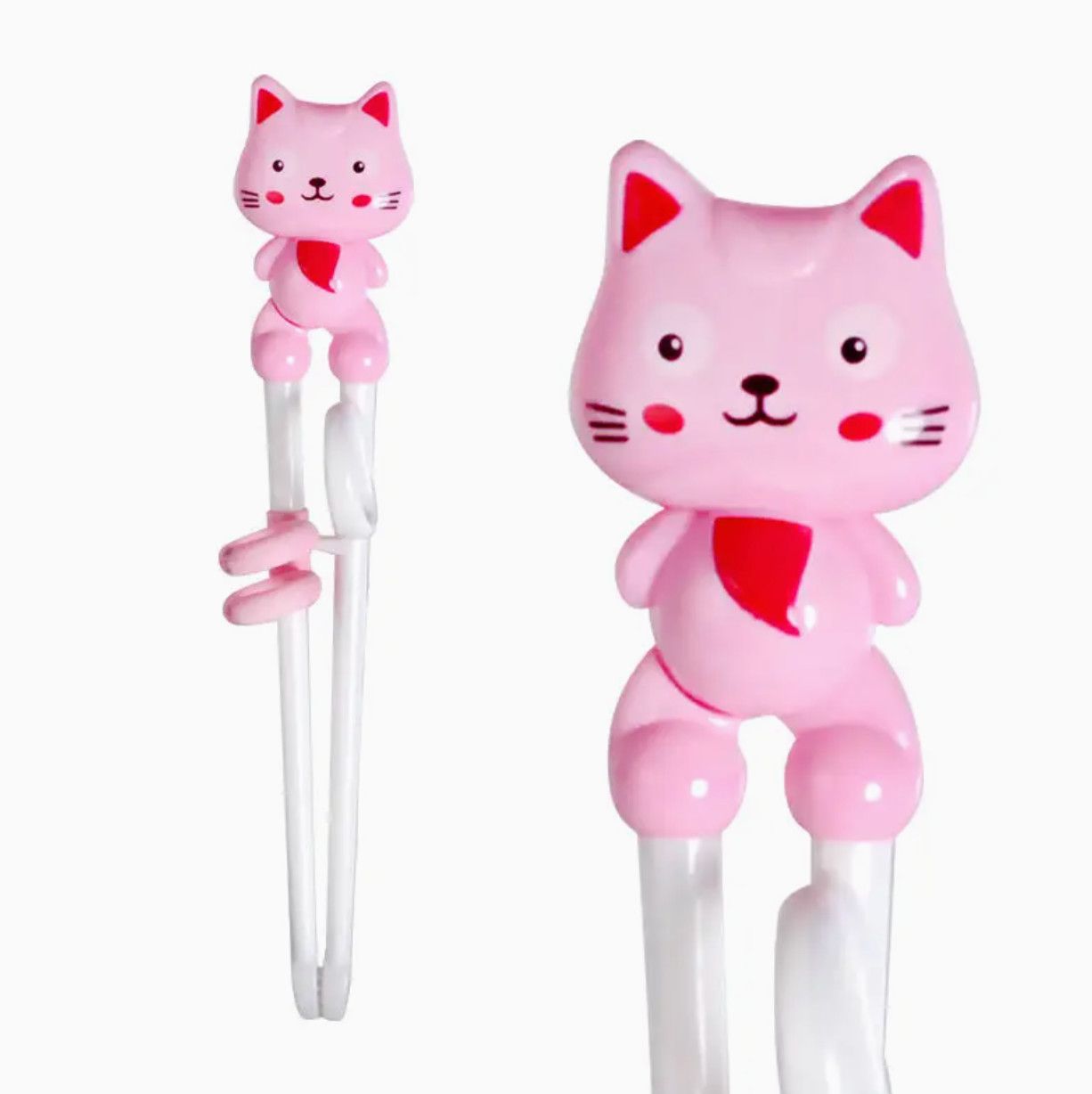 Pink Cat Training Chopsticks Plastic With Adjustable Silicon