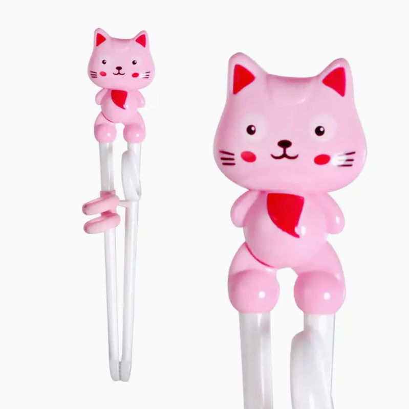 Pink Cat Training Chopsticks Plastic With Adjustable Silicon | Urban Tokyo