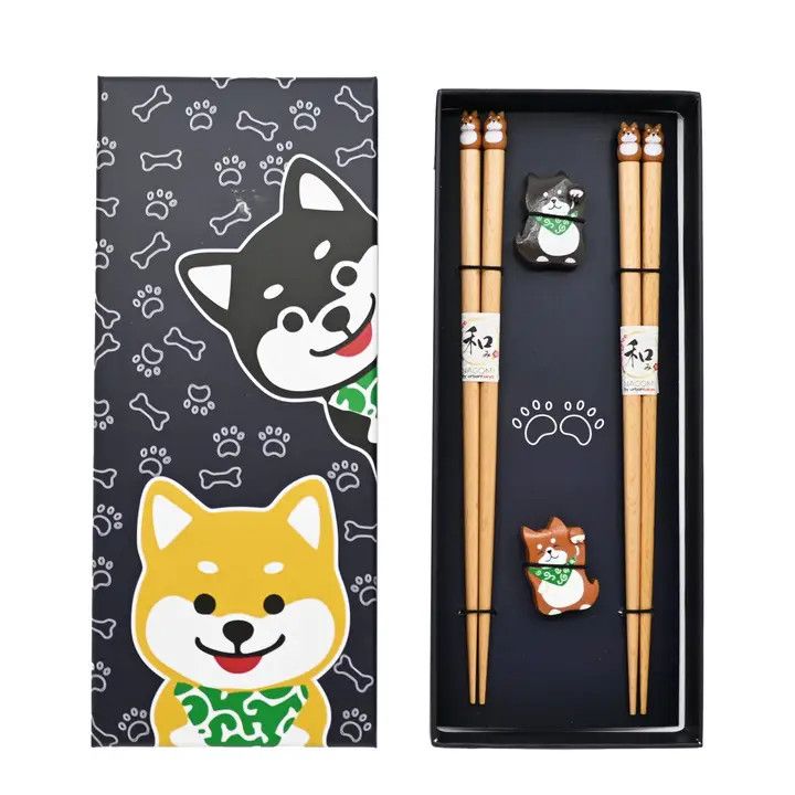 Shiba Inu 2 Pair Wooden Chopsticks and Chopsticks Rests Gift Set (1/80) | Urban Tokyo