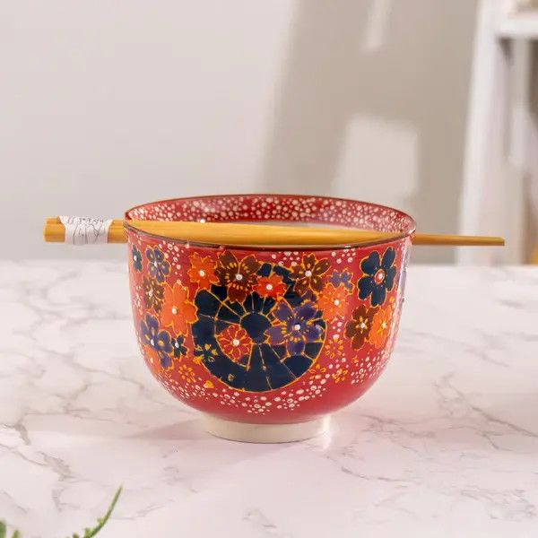 Floral Design 18oz 5.25&quot;D Bowl With Chopsticks Set | Urban Tokyo