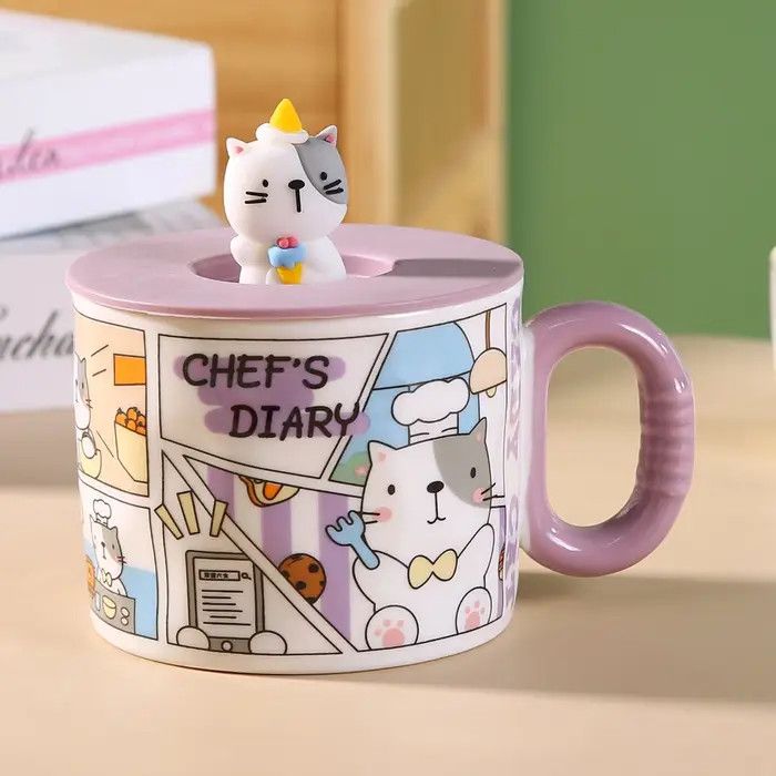 Comic Cat 14oz Mug With Lid | Urban Tokyo