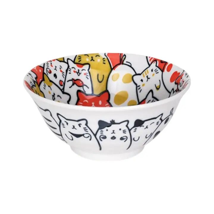 Bunch of Cats 19oz 6&quot;Dia x 2.75&quot;H Porcelain Medium Bowl RD JP (6/48) | Urban Tokyo