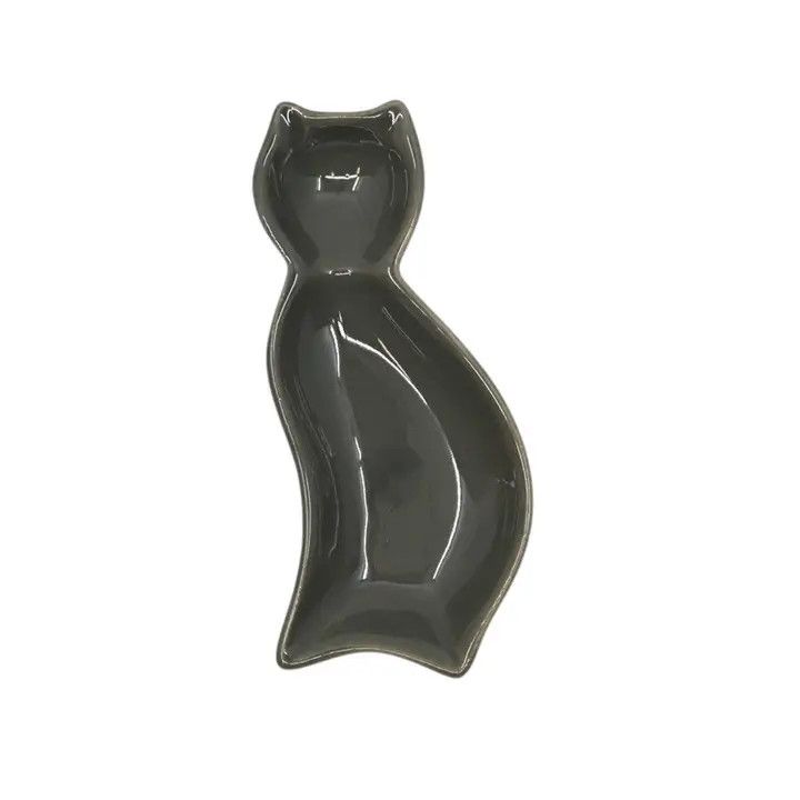 4&quot;L Cat Shaped Porcelain Sauce Dish Dark Gray (12/144) | Urban Tokyo