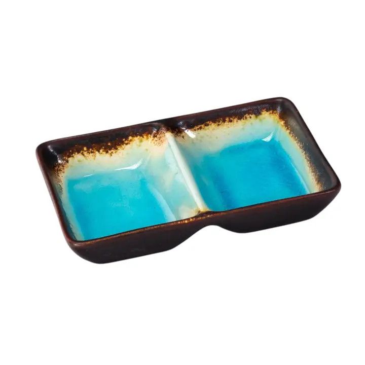 Aozora Kannyu Porcelain 4oz 5.25"L Divided Rectangle Sauce Dish (12/72) | Urban Tokyo