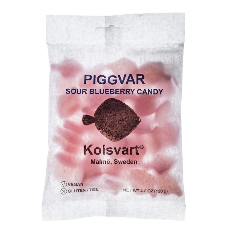 KOLSVART Piggvaren Sour Blueberry candy fish, 4.2 oz