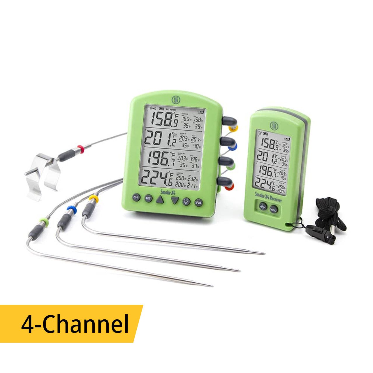 Smoke X4 - 4-Ch. Long-Range Wireless BBQ Alarm Thermometer, Yellow