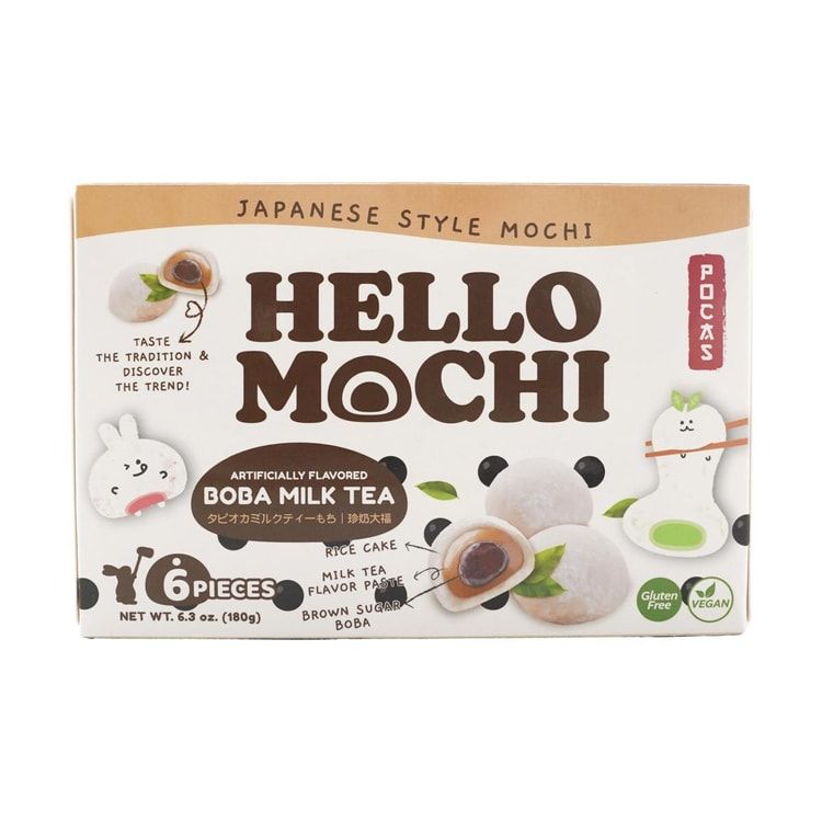 Hello Mochi Boba Milk Tea Mochi,Gluten Free Vegan, 6pieces 6.3oz