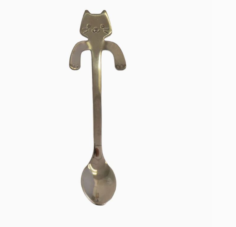 Cat Hanging 4.5in Tea Spoon Gold