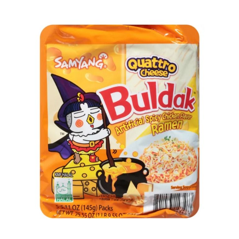 Buldak Noodles Quattro Cheese Hot Chicken Stir-Fried Ramen, 5.11 oz | Yami