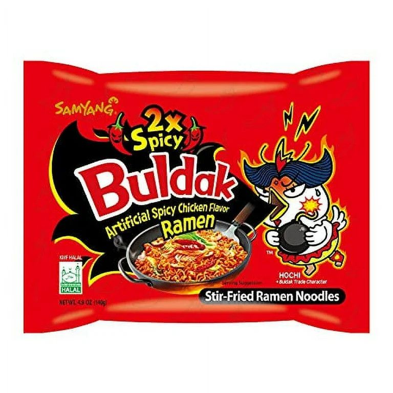 Korean 2x Spicy Buldak Noodles Hot Chicken Flavor Stir-Fried Ramen,4.93 oz