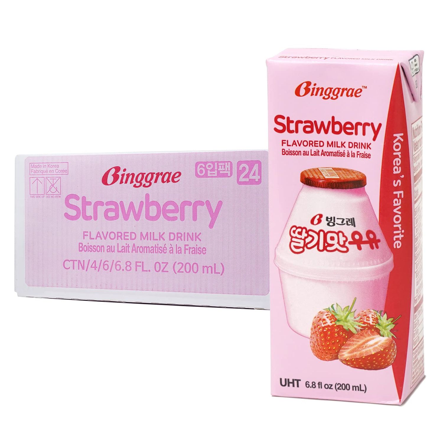 Strawberry Flavored Milk Drink, Korean Sweet and Creamy Beverage, 6.8 fl oz
